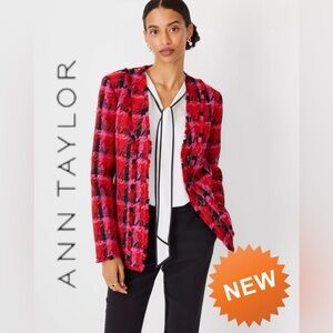 NEW with tags 🩷 Ann Taylor pink tweed plaid blazer coat size 10 button pockets